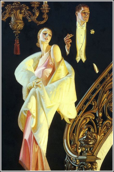 Art nouveau card woman and man walking dow stairs evening dress Art Nouveau, Art Deco, Art And Illustration, Art, Vintage Posters, J.c Leyendecker, Vintage Art, Jc Leyendecker, Retro Poster