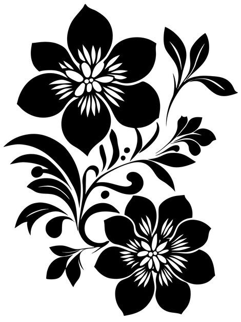 Black and white flowers silhouette stenc... | Premium Vector #Freepik #vector #black #flowers #leaves #silhouette Floral, Flower Design Images, Flower Silhouette, Floral Pattern Vector, Vector Flowers, Flower Art, Flower Stencil, Flower Svg, Flower Drawing