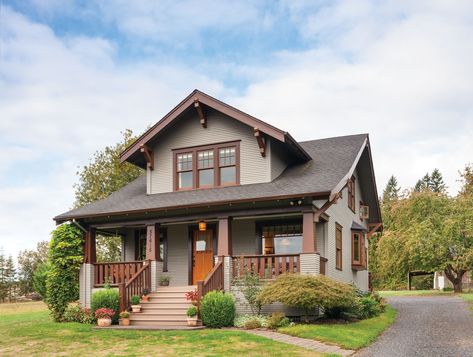 This couple had meticulously restored a Colonial Revival house in Portland, but the time had come to simplify. Jenny Harmon–Scott and her husband, Shay, no longer needed three stories and six bedrooms, and they’d gotten tired of city traffic and congestion. Shay was raised in an old Craftsman-era farmhouse; his memories led them to search […] Craftsman Bungalows, Craftsman Style Homes, Industrial, Architecture, Craftsman Style House, Craftsman House, Craftsman Bungalow Exterior, Craftsmen Homes, Craftsman Style