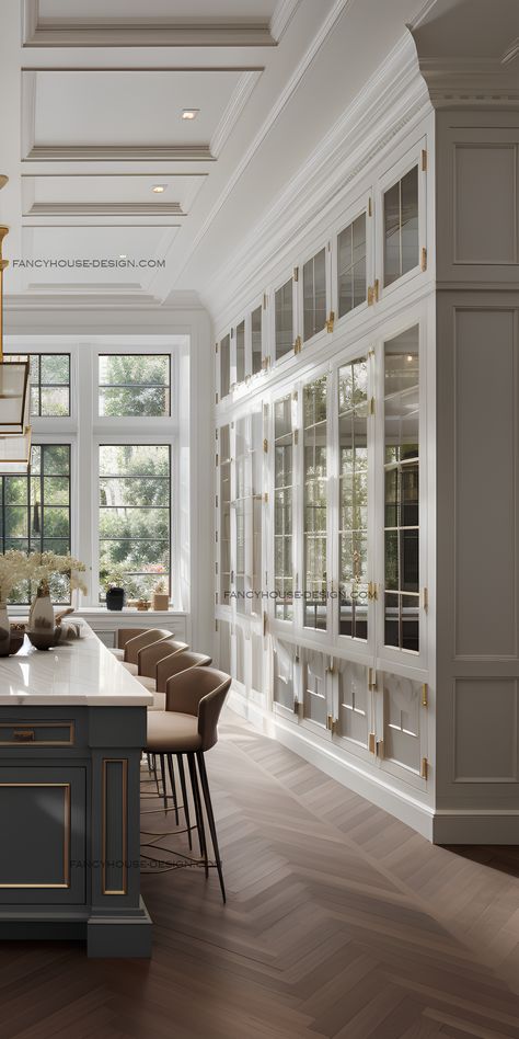 Deliberate choices in color, textures, and materials elevate these kitchens to grand yet inviting spaces. Architecture, Modern Kitchen Design, Modern Classic Kitchen, Neoclassical Kitchen Design, Classic Modern Kitchen, Neoclassical Dining Room, Dining Room Design Modern Luxury, Modern French Provincial Kitchen, Classic Kitchen Design