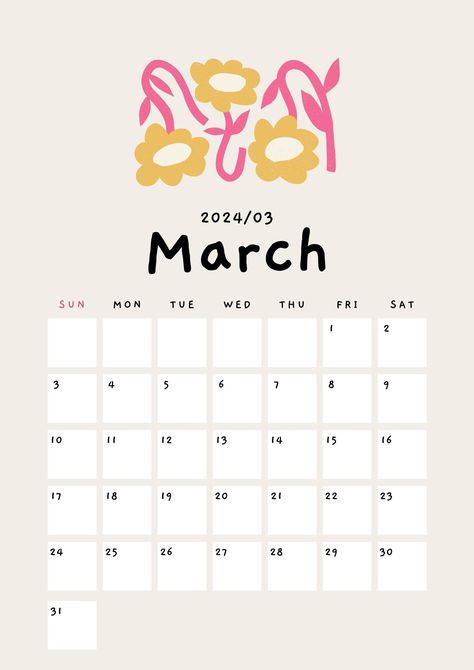 Beige Cute Playful Organic Flower Illustration 2024 Calendar A4 Document - Templates by Canva Instagram, Iphone, Kata-kata, Fotos, Sms, Cute Calendar, Fotografie, Planner, List