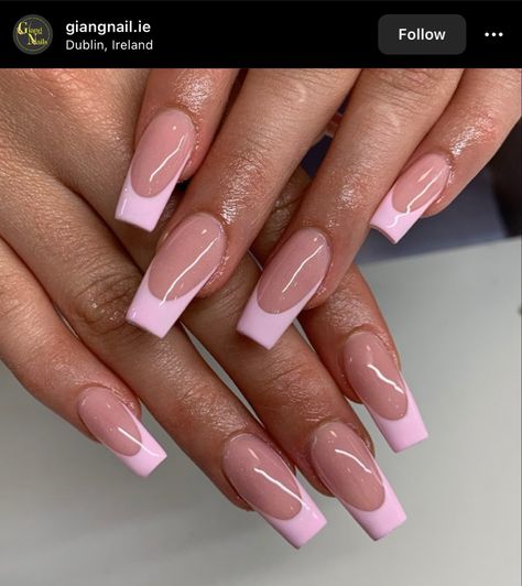 Pink, French Tip Acrylics, Pink Tip Nails, French Tip Acrylic Nails, Acrylic Nails Coffin Short, Acrylic Nails Coffin Pink, Pink Acrylic Nails, Coffin Nails Designs, Nails Inspiration