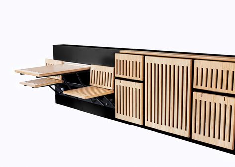 Innovation Within Benches is an automated, ergonomic and space saving seating solution for cafés and outdoor areas. Design: C Rée, J Vejby and S Raabymagle Furniture Design, Interior, Multifunctional Furniture, Flexible Furniture, Office Interiors, Lobby Interior Design, Smart Furniture, Lobby Interior, Furniture Sets