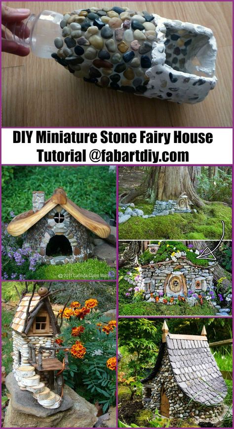 DIY Miniature Stone Fairy House Tutorials Terrarium, Diy, Miniature Fairy Gardens, Miniature, Fairy House Diy, Fairy Garden Houses, Fairy Garden Diy, Fairy Tree Houses, Miniature Garden