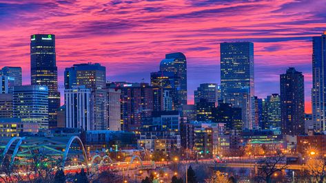 Landmark wallpaper, united states, colorado, evening, night, dusk, pink sky Colorado, Denver, Instagram, Colorado City, Seattle Skyline, Denver Colorado, Mile High City, Denver Skyline, Denver City