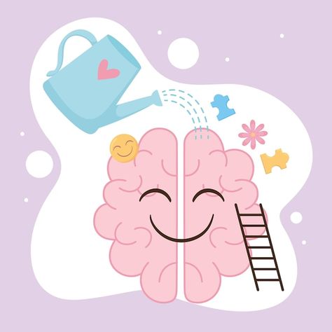 Cuidado de la salud mental del cerebro h... | Premium Vector #Freepik #vector #memoria #mente-creativa #cerebro #mente Ideas, Feliz, ? Logo, Mood Board, Mural, Manualidades, Mental, Boards, Salud