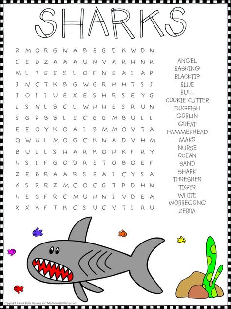 Shark Week Word Search Puzzle Pre K, Art, Sharks, Design, Diy, Shark Games, Shark Week Kids, Shark Activities, Shark Week Crafts