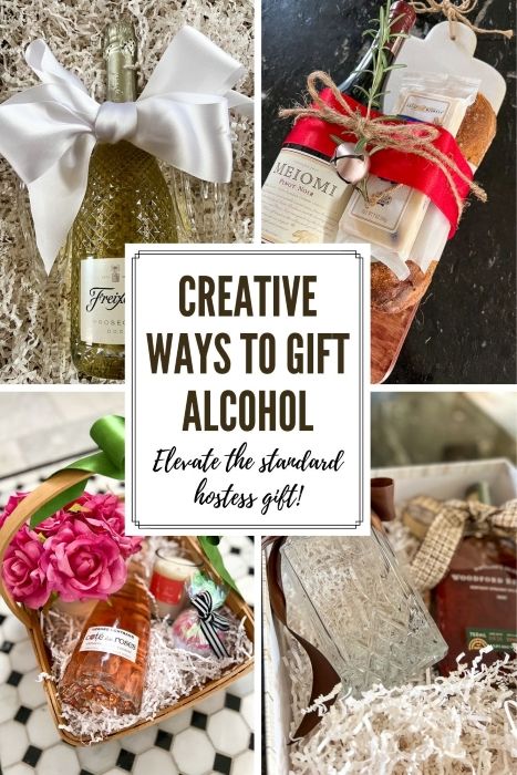 Crafts, Alcohol, Parties, Gift Wrapping, Liquor Gift Baskets For Women, Diy Hostess Gifts, Liquor Gift Baskets Diy, Wine Basket Gift Ideas Diy Budget, Wine Gifts Diy
