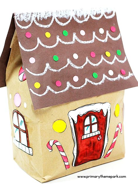 Paper lunch sack gingerbread house Natal, Gingerbread Unit, Christmas Kindergarten, Gingerbread Man Unit, Christmas Crafts For Toddlers, Kids Christmas, Christmas Crafts For Kids, Gingerbread House Craft, Kids Christmas Party