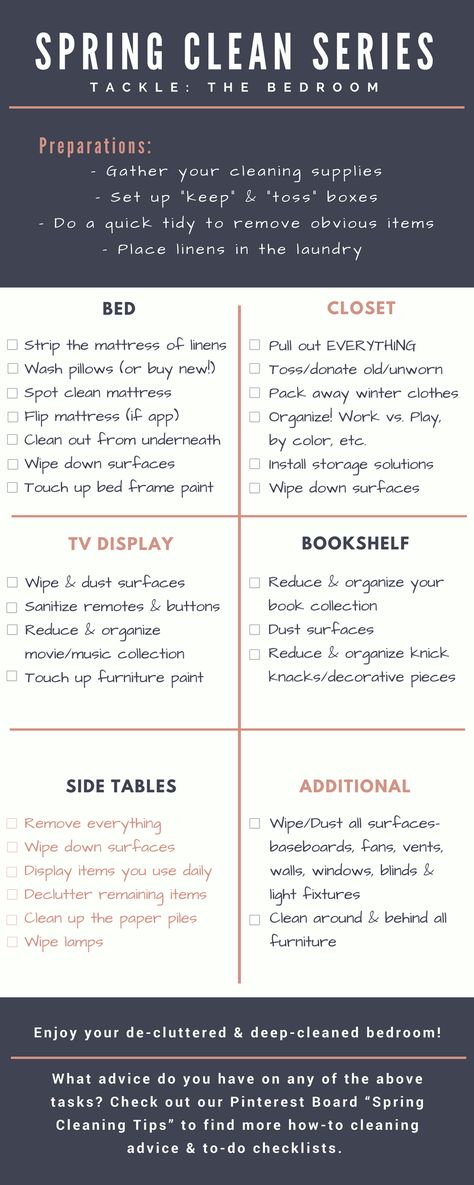 Free printable checklist for spring cleaning and decluttering your bedroom! Household Cleaning Tips, Organisation, Ideas, Inspiration, Diy, Cleaning Checklist, Cleaning List, Declutter Bedroom Checklist, Spring Cleaning Checklist