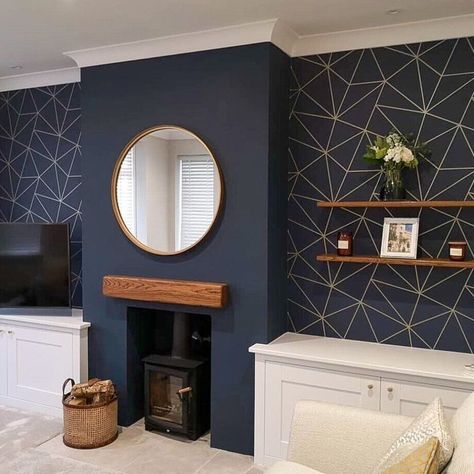 IMAGE: @ilovewallpaper.co.uk Chimney breasts make for such a valuable interiors feature in homes new and old. But how do we make the most of them? Architecturally, having a protruding wall makes for a focal point in the room, especially with the added jazz of a fireplace. And one of the simplest and most effective ways to decorate a feature like a chimney breast is with wallpaper. Interior, Interior Design, Design, Inspiration, Dekorasi Rumah, Modern, Kamar Tidur, Inspo, Rom