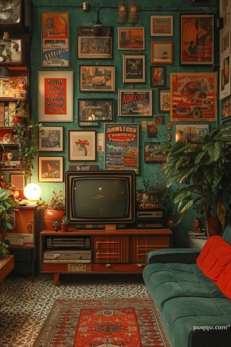 70s Living Room Aesthetic: Embrace Retro Vibes for Stylish Interiors - Puqqu Home Décor, Studio, Interior, Retro Living Room Decor, Funky Living Rooms, Retro Living Rooms, 70s Decor Living Room, 80s Living Room Aesthetic, 70s Inspired Living Room