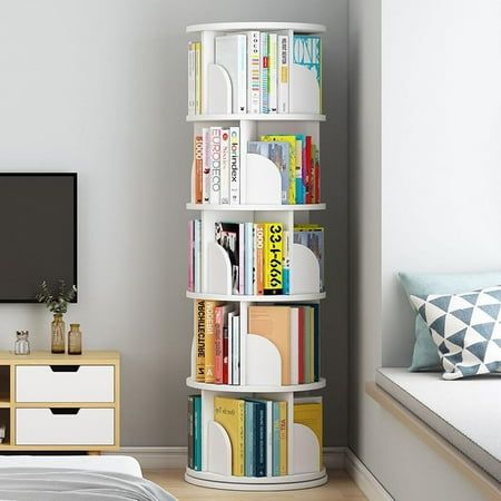 bimiti PVC rotating bookshelf, is a stylish and functional product that can be added to any home or office. With its five-tiered circular design, each layer featuring four compartments, this bookshelf offers ample space to organize and display your favorite books. Made from high-quality PVC material, it boasts a sleek white exterior that effortlessly complements any decor. Elevate your space with this versatile rotating bookshelf that combines practicality and aesthetic appeal. Specification: Condition: Brand New Type: Rotating Bookcase Material: PVC Foam Board Color: White Size: 46x159cm /18.1*62.6 inch Thickness:12mm Max. Load capacity: 150kg/300lbs Weight: 36 lbs Package Includes: 1 x 5-Tiers Rotating Bookshelf Glass Bookshelves, Bookshelf Corner, Rotating Bookshelf, Acrylic Bookshelf, Adjustable Bookshelf, Modular Bookshelves, Revolving Bookcase, Wall Mounted Bookshelves, Metal Bookshelf