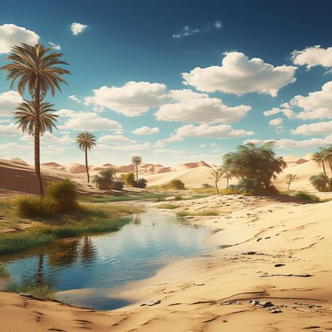 Illustrators, Art, Sky, Palm Trees, Landscape, Desert Oasis, Sand Dunes, Tranquility, Desert Landscaping
