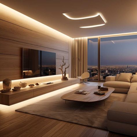 Illuminate Your Space with Wooden LED Panel Design • 333+ Images • [ArtFacade] Interior, Led Living Room Ideas, Led Panel, Living Room Lighting Design, Tv Wall Design, Wooden Wall Panels Living Rooms, Tv Wall, Media Room Design, Tv Room Design