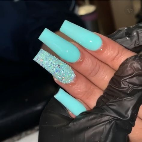 Instagram, Glitter, Teal Nail Designs, Teal Nails, Teal Acrylic Nails, Glitter Gel Nail Designs, Gel Nail, Shiny Nails Designs, Turquoise Nail Designs