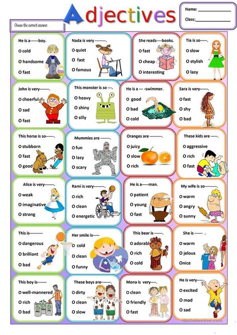 Adjectives - English ESL Worksheets for distance learning and physical classrooms English, Adjectives Exercises, Adjectives For Kids, English Adjectives, Grammar For Kids, Adjective Worksheet, Grammar Exercises, Adjectives, English Vocabulary Words Learning