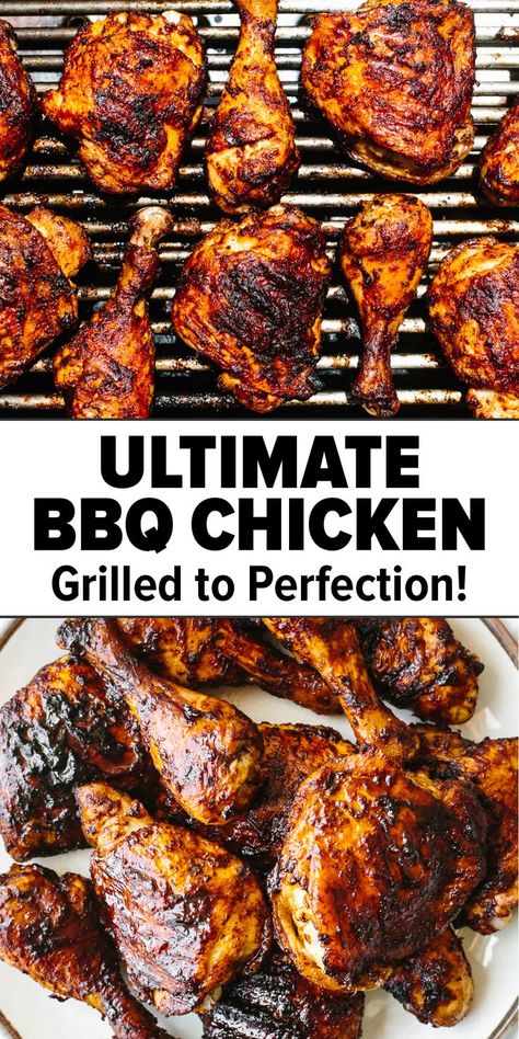 BBQ chicken on a grill and plate Best Bbq Chicken, Bbq Recipes Grill, Bbq Grilled Chicken Recipes, Bbq Chicken Breast, Bbq Chicken Recipes, Grilled Bbq Chicken, Barbecue Chicken Recipe, Bbq Meat, Bbq Recipes