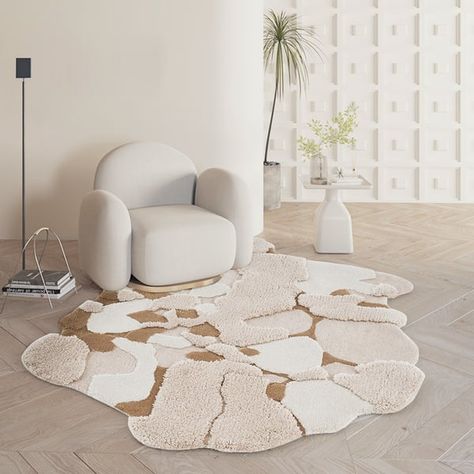 5' x 5' Modern Abstract Tufted 3D Beige Area Rug Living Room & Bedroom Decorative Carpet-Homary Rugs In Living Room, Rugs On Carpet, Rug Inspiration, Rug Under Bed, Wool Area Rugs, Rug Size, Beige Area Rugs, Living Room Area Rugs, Tufted