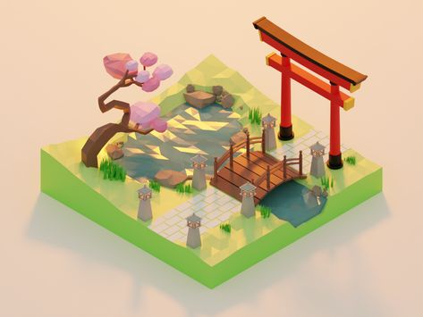 Low Poly - Spring in Japan by Brian Moon 🌙 on Dribbble Pixel Art, Art, Illustrators, Concept Art, Low Poly Games, Low Poly 3d, Low Poly 3d Models, Low Poly Art, Low Poly