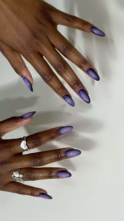 Best Acrylic Nails, Rounded Acrylic Nails, Gel Manicure, Round Nail Designs, Shoe Nails, Purple Gel Nails, Almond Acrylic Nails, Purple Chrome Nails, Purple Acrylic Nails