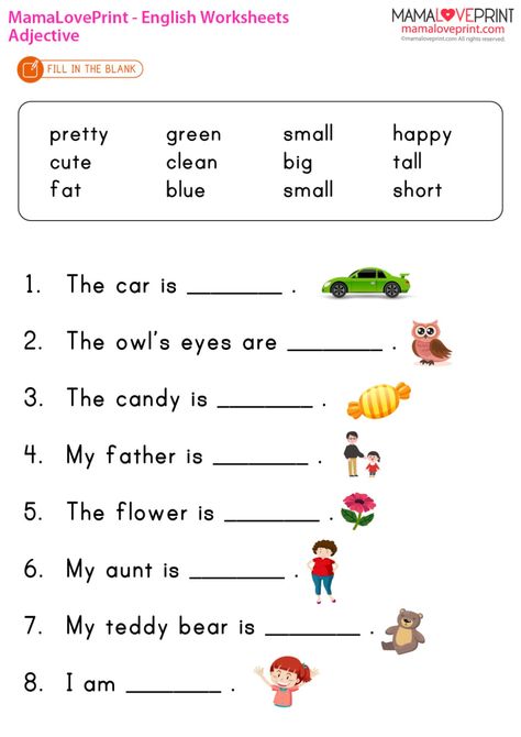 This set of Basic Grammar (Adjectives) Worksheets is a simple lesson designed to practice basic grammar - adjectives. We introduce adjectives as words that describe nouns. Students will learn how :

Find and circle adjectives.
Circle the nouns and underline the adjectives.
Matching the nouns and adjectives.
Fill the nouns and adjectives in the blank.
Choose the correct adjectives.
Writing exercise.
Adjective list. Worksheets, English, Nouns And Adjectives, Nouns Worksheet, English Adjectives, Adjectives For Kids, Adjective Worksheet, Adjectives Activities, Grammar For Kids