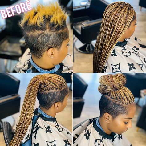 Reda on Instagram: “Box Braids On Short Hair  #atl #atlanta #atlhairstylist #atlantahairstylist #stylist #mua #braids #feedinbraids #cornrows #knotlessbraids…” Box Braids, Cornrows, Braided Hairstyles, Box Braids Shaved Sides, Box Braids Hairstyles, Braids With Shaved Sides, Braided Hairstyles For Black Women, Braided Mohawk Hairstyles, Braids For Black Hair
