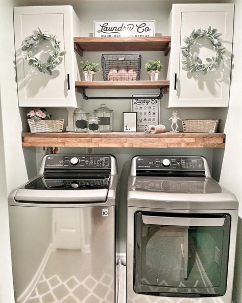 162 Likes, 4 Comments - kristie. (@kristie_ientilucci) on Instagram: “If the laundry room is pretty enough, more laundry will get done, right? Right?? 😅🧺  • • • • • • •…” Laundry Rooms, Home Décor, Home, Laundry In Bathroom, Small Laundry Rooms, Laundry Room Layouts, Small Laundry Room Makeover, Laundry Room Closet, Small Laundry Room
