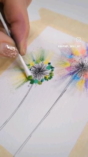 Fantastic technique with cotton buds Draw, Drawing Techniques, Easy, Easy Drawings, Artesanato, Draw Flowers, Dibujo, Drawings, Easy Paintings