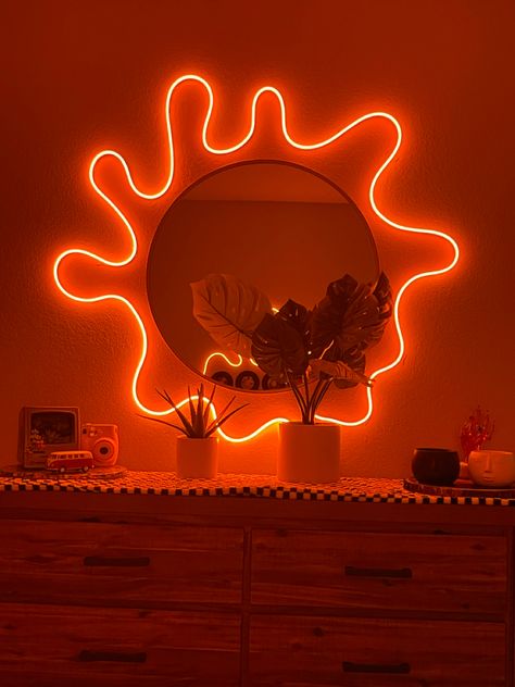 this was so easy to create! all you need is a flexible led strip, clear mounting tape, and a circular mirror. dont forget the wall adapter! the led lights linked dont include it. #led #mirror #blobmirror #abstract #funky #dresserdecor #dresserinspo #abstractmirror #mirrordiy Neon, Led Mirror, Lights Around Mirror, Led Wall Art, Led Lighting Bedroom, Led Wall Lights, Led Lights, Led Rope Lights, Led Decor