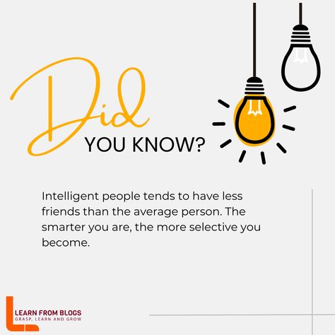 Did You Know? Comment and Say about it. Intelligent people tend to have less friends than the average person. The smarter you are, the more selective you become. #fact #DidYouKnow #doyouknow Chandeliers, Interior, Instagram, Motivation, Style, Wide, Modern, Supportive, Facts