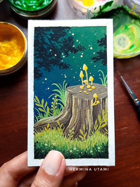 Gouache painting of a fantasy forest. Art, Draw, Fantasy, Kunst, Resim, Sultan, Fantasy Paintings, Artesanato, Himi