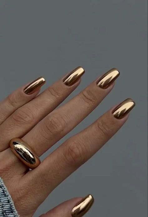 November-Thanksgiving-Nail-Ideas Gold Nails, Chrome Nails, Chrome Nails Designs, Chic Nails, Metallic Nails, Nails Inspiration, Gold Chrome Nails, Dope Nails, Golden Nails Designs