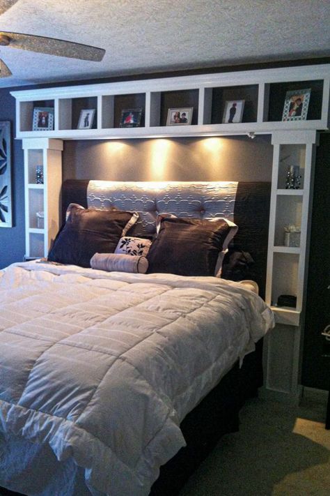 Wonderful bedroom shelves design ideas for Your Home - Page 23 of 38 - Womensays.com Women Blog Bedroom, Bedroom Headboard, Diy Bed Headboard, Headboard With Shelves, Headboard Storage, Headboards For Beds, Bedroom Makeover, Shelves In Bedroom, Headboard Designs