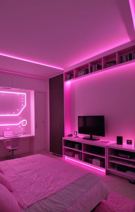 Neon, Pink, Ideas, Decoration, Fotos, Neon Bedroom Aesthetic, Neon Bedroom, Neon Room Aesthetic, Aesthetic Bedroom