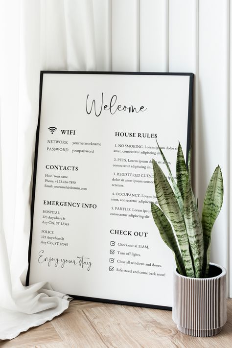 Hotels, Signs For Business, Welcome To, Welcome Signs, House Rules Sign, Welcome Baskets, Rental, Airbnb Host, Welcome