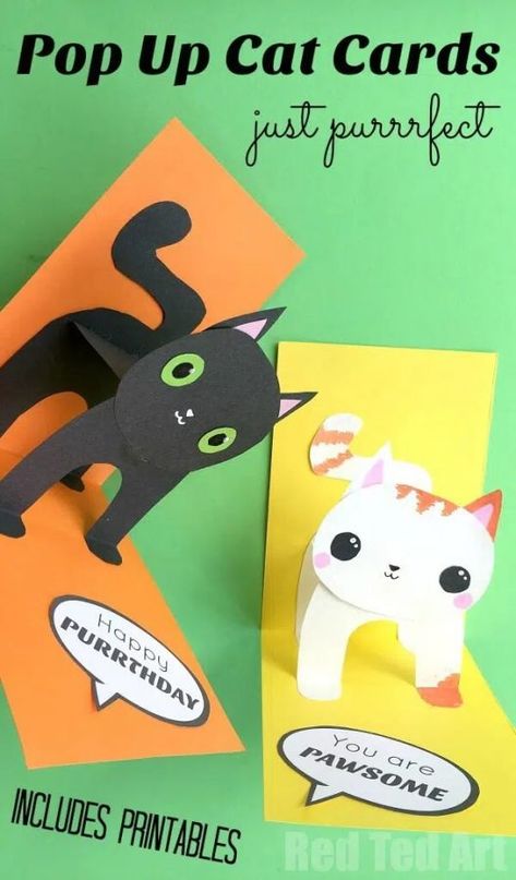 Chat Paper Decoration Ideas, Birthday Card Pop Up, Kraf Kertas, Anniversaire Diy, Diy Step, Desain Quilling, 3d Cat, Cat Birthday Card, Craft Decorations