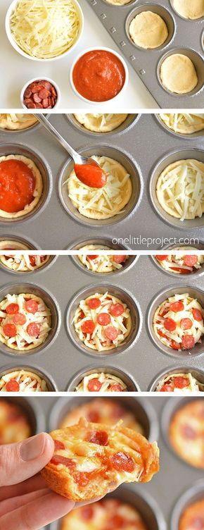 These deep dish mini pizzas are DELICIOUS and they're really easy to make! This is such an awesome kids lunch idea. They also make a family friendly dinner recipe and a fun appetizer! They're almost like pizza muffins. And best of all, they're kid approved! Dessert, Pizzas, Snacks, Pasta, Pizza Recipes, Best Appetizers, Mini Pizzas, Pizza Muffins, Lunch Snacks