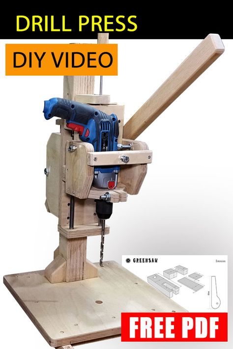 Hello friends. I gave up the drill press I had. I made a new drill press for myself. You can see how I build it in this video. It is a very beautiful column drill. It is possible to drill even 40cm high pieces. It is possible to make full 90 degree holes. You can also drill holes with adjustable height. Woodworking Projects, Woodworking Tools, Workshop, Woodworking Drill Press, Drill Press Table, Drilling Holes, Homemade Drill Press, Drill Press Diy, Woodworking Projects Diy