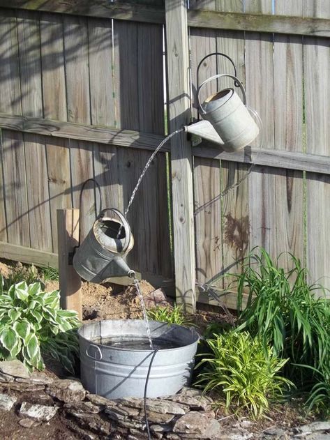 Whimsical Floating Watering Cans Water Feature #diy #waterfeature #backyard #garden #decorhomeideas Back Garden Landscaping, Gardening, Garden Landscaping, Diy Water Feature, Backyard Water Feature, Garden Fountain, Garden Water Fountains, Yard Landscaping, Water Fountains Outdoor