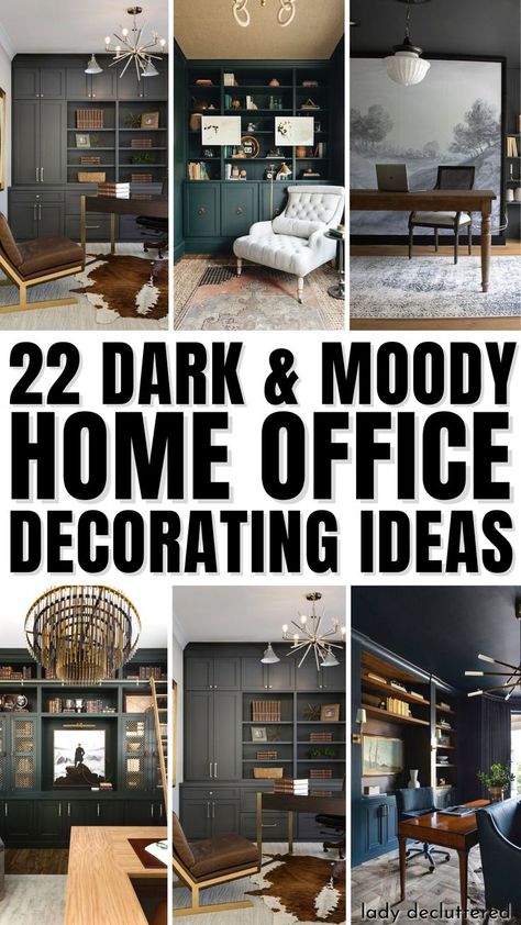 22 Dark & Moody Home Office Decorating Ideas Inspiration, Home Office, Home Décor, Interior, Home, Studio, Design, Grey Office Ideas, Green Office Decor