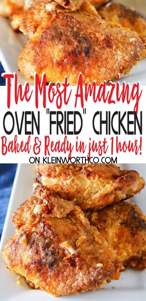 Oven Fried Chicken Recipes, Oven Fried Chicken Thighs, Oven Fried Chicken, Oven Baked Chicken, Baked Fried Chicken Breast, Oven Chicken, Crispy Baked Chicken Breast, Oven Chicken Recipes, Baked Chicken Recipes Oven