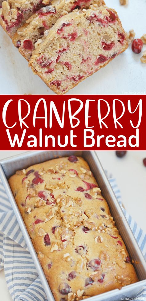 Cranberry Walnut Bread is a delicious bread from scratch that is so easy to make! Using fresh cranberries, walnuts and orange juice and zest, this quick bread recipe offers an amazing combination of flavors. Muffin, Biscuits, Pie, Thanksgiving, Cranberry Walnut Bread, Cranberry Bread Recipes, Cranberry Nut Bread, Cranberry Bread, Cranberry Quick Bread