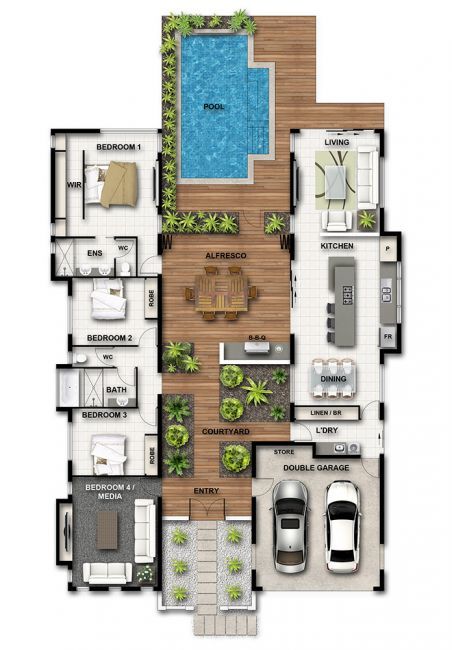 *i really like this one* Rumah Moden, Pelan Rumah, Pool House Plans, Courtyard House Plans, Casa Country, Sims House Plans, House Layout Plans, Container House Plans, Container House Design