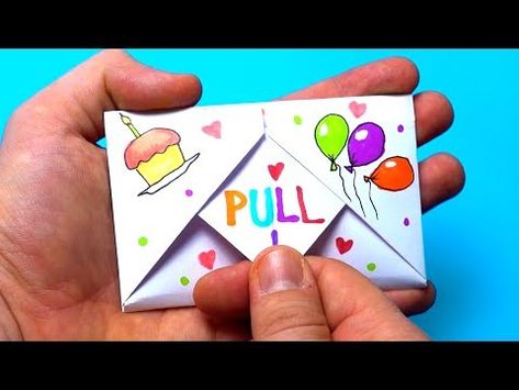 DIY Pull Tab Origami Envelope Card | Letter Folding Origami | birthday Card | Greeting Card | - Ecraftspro Diy, Origami, Crafts, Creative Cards Diy, Cards Diy, Card Craft, Paper Cards Handmade, Handmade Envelopes, Paper Crafts Card