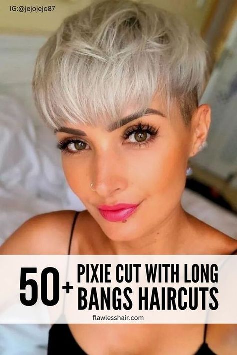 If you want to add interest, versatility, and depth to your hairdo, a pixie cut with long bangs is your number one choice! Pixie Haircuts, Pixie Cuts, Pixie Cut Thin Hair, Thin Hair Pixie, Pixie Cut With Bangs, Pixie Cut With Long Bangs, Undercut Pixie Haircut, Pixie Bangs, Haircuts With Bangs
