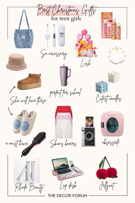 the best christmas gifts for teen girls such as instax camera, jellycat stuffies, mini fridge, makeup brushes, personalized beach towels, electric toothbrush, cute tote bag, best christmas gifts for tween girls Teen Gift Guide, Gifts For Teenage Girls, Popular Gifts For Teens, Christmas Gift Ideas For Teenage Girl, Girls Gift Guide, Christmas Gifts For Teen Girls, Teen Gifts, Gifts For Young Women, Presents For Teenage Girls