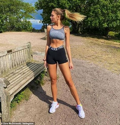 Sporty chic: Zara McDermott looked stunning in a snap shared on Instagram taken during a r... Gym, Skinny, Outfits, Fitness, Skinny Body, Sporty Chic, Skinny Girls, Skinny Girl Body, Fit Body Goals
