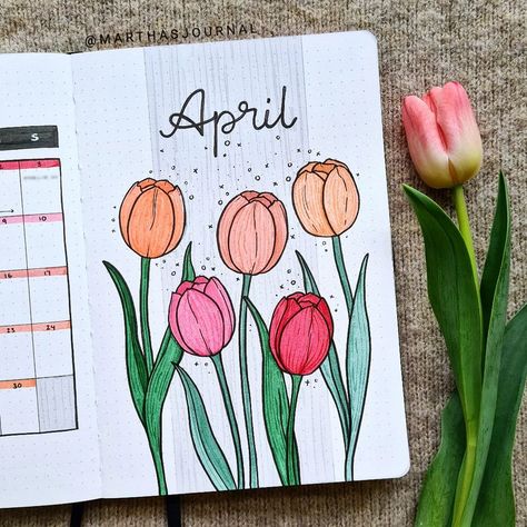 . ⊹ ｡*  ᴍᴀʀᴛʜᴀ ⊹ ｡･ . on Instagram: “Better late than never! Here's my April theme - tulips 🌷 I was inspired by @grace.journals and @ginnjournals who have done gorgeous themes…” Journal Themes, April Bullet Journal, Bullet Journal Cover Ideas, Bujo, Journal, Bullet Journal Ideas Pages, Planner, Bullet Journal Ideas Templates, Notes