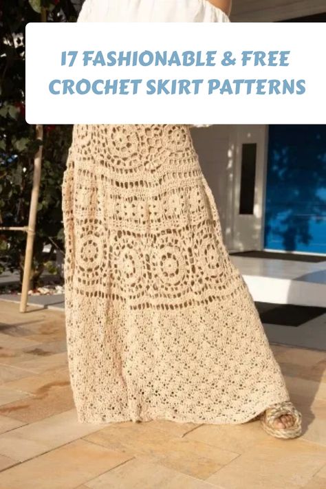 Looking for the perfect summer crochet project? Try one of these 17 crochet skirt patterns! The best thing? All of them are free! Maxi Crochet Skirt Pattern, Crochet Top With Skirt Outfit, Crocheted Skirt Outfit, Free Crochet Long Skirt Patterns, Knit Maxi Skirt Pattern, Maxi Skirt Free Pattern, Diy Crochet Skirt Free Pattern, Free Crochet Maxi Skirt Pattern, Crocheted Maxi Skirt